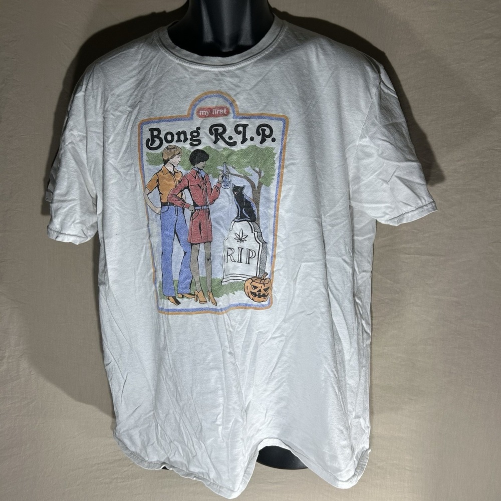 Novelty Graphic T-Shirt "My First Bong R.I.P." White Size‎ Medium